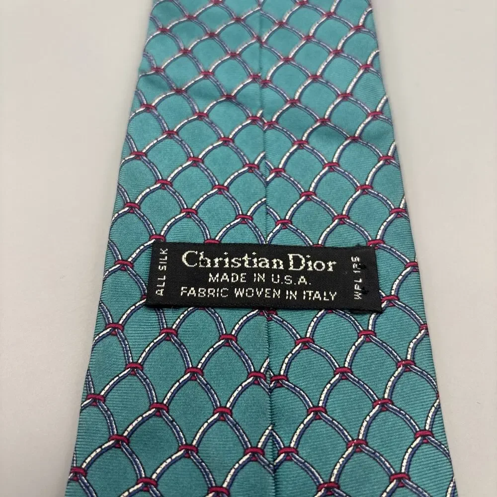Christian Dior Teal Necktie Mens Tie 100% Silk Vintage Made In The USA